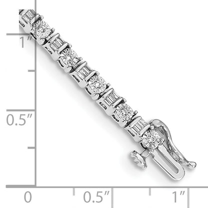 14k White Gold Complete 1 carat Round and Baguette Diamond 7 inch Tennis Bracelet - View 3