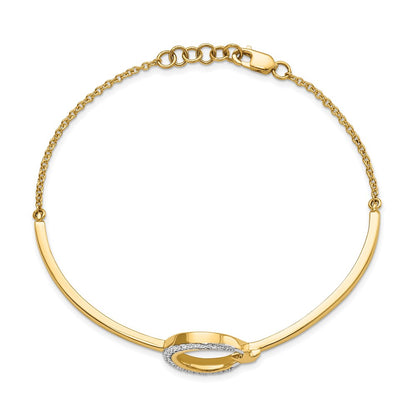 14k Polished Moon and Star Complete 1/8 carat Diamond Half-Bangle 7 inch Bracelet with 0.5 inch Extender