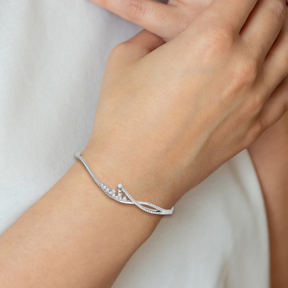 14k White Gold Fancy Florina Complete 1/2 carat Diamond Half-Bangle 7 inch Bracelet with 0.5 inch Extender - View 4