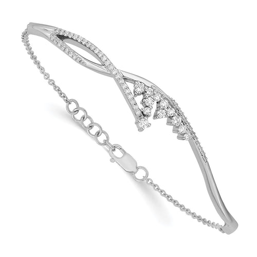 14k White Gold Fancy Florina Complete 1/2 carat Diamond Half-Bangle 7 inch Bracelet with 0.5 inch Extender