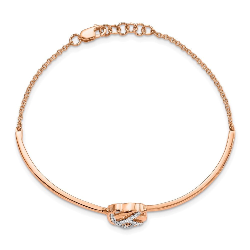 14k Rose Gold Polished Complete 1/8 carat Diamond Love Knot Half-Bangle 7 inch Bracelet with 0.5 inch Extender - View 2