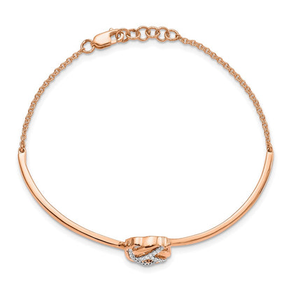 14k Rose Gold Polished Complete 1/8 carat Diamond Love Knot Half-Bangle 7 inch Bracelet with 0.5 inch Extender - View 2
