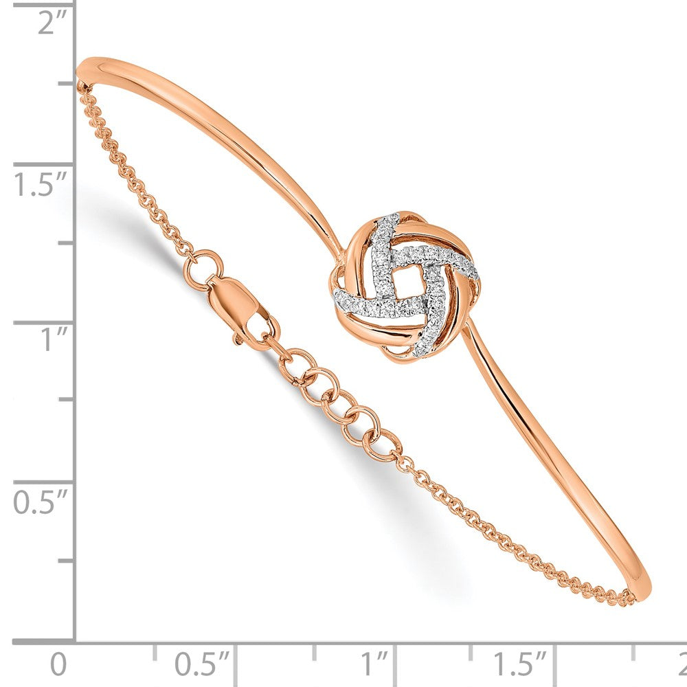 14k Rose Gold Polished Complete 1/8 carat Diamond Love Knot Half-Bangle 7 inch Bracelet with 0.5 inch Extender - View 4
