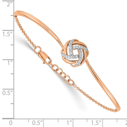 14k Rose Gold Polished Complete 1/8 carat Diamond Love Knot Half-Bangle 7 inch Bracelet with 0.5 inch Extender - View 4