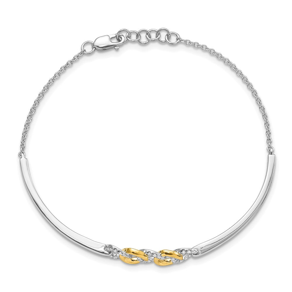 14k Two-tone Polished Complete 1/5 carat Diamond Circles Half-Bangle 7 inch Bracelet with 0.5 inch Extender - View 2