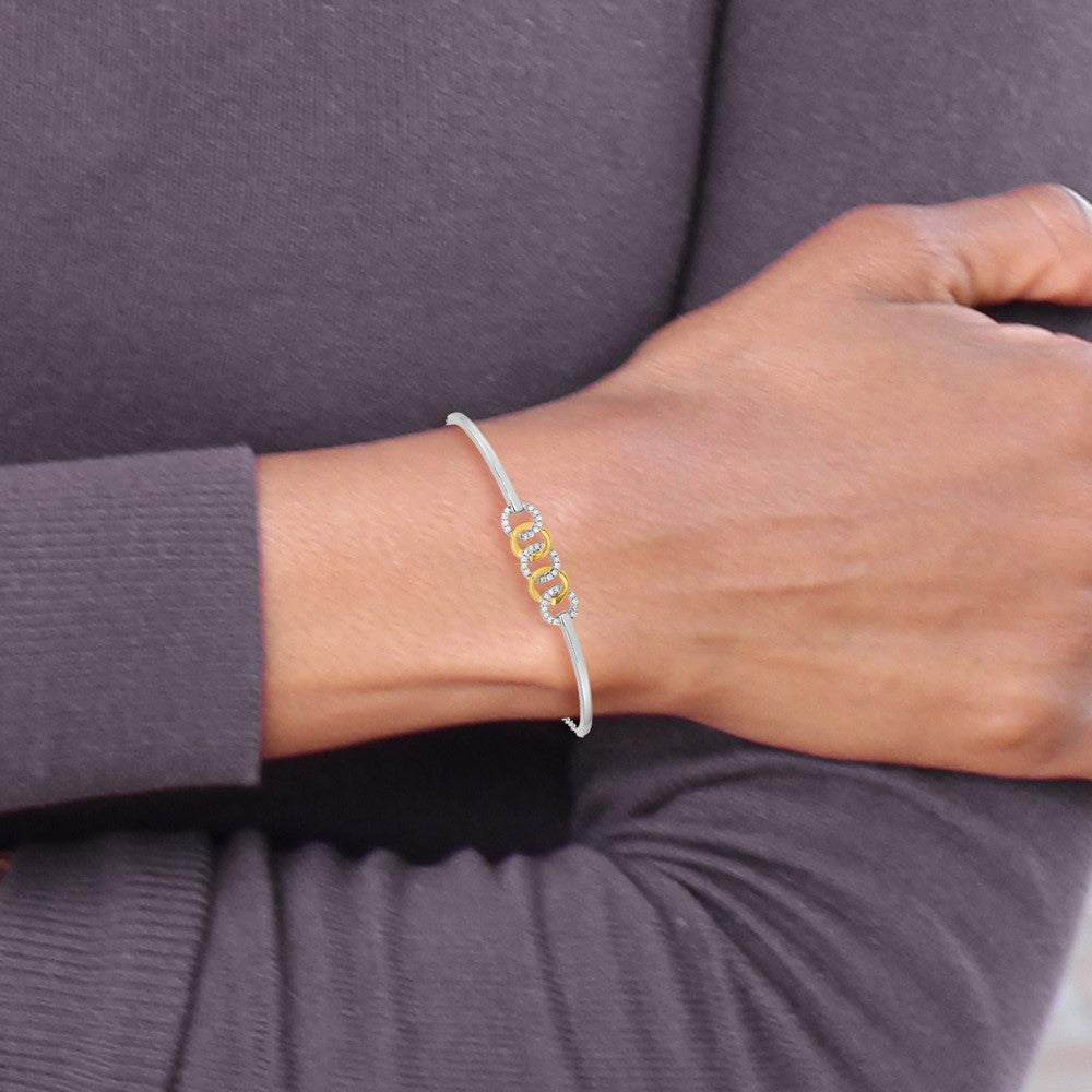 14k Two-tone Polished Complete 1/5 carat Diamond Circles Half-Bangle 7 inch Bracelet with 0.5 inch Extender - View 4