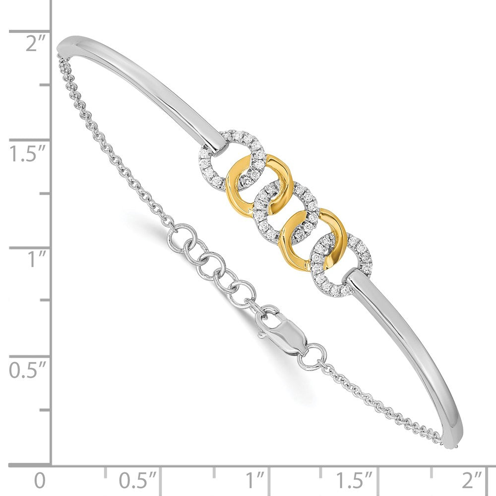 14k Two-tone Polished Complete 1/5 carat Diamond Circles Half-Bangle 7 inch Bracelet with 0.5 inch Extender - View 3