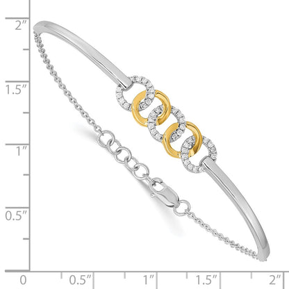 14k Two-tone Polished Complete 1/5 carat Diamond Circles Half-Bangle 7 inch Bracelet with 0.5 inch Extender - View 3