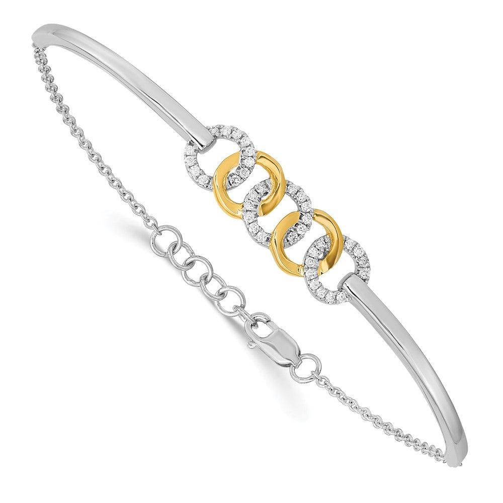 14k Two-tone Polished Complete 1/5 carat Diamond Circles Half-Bangle 7 inch Bracelet with 0.5 inch Extender - View 1