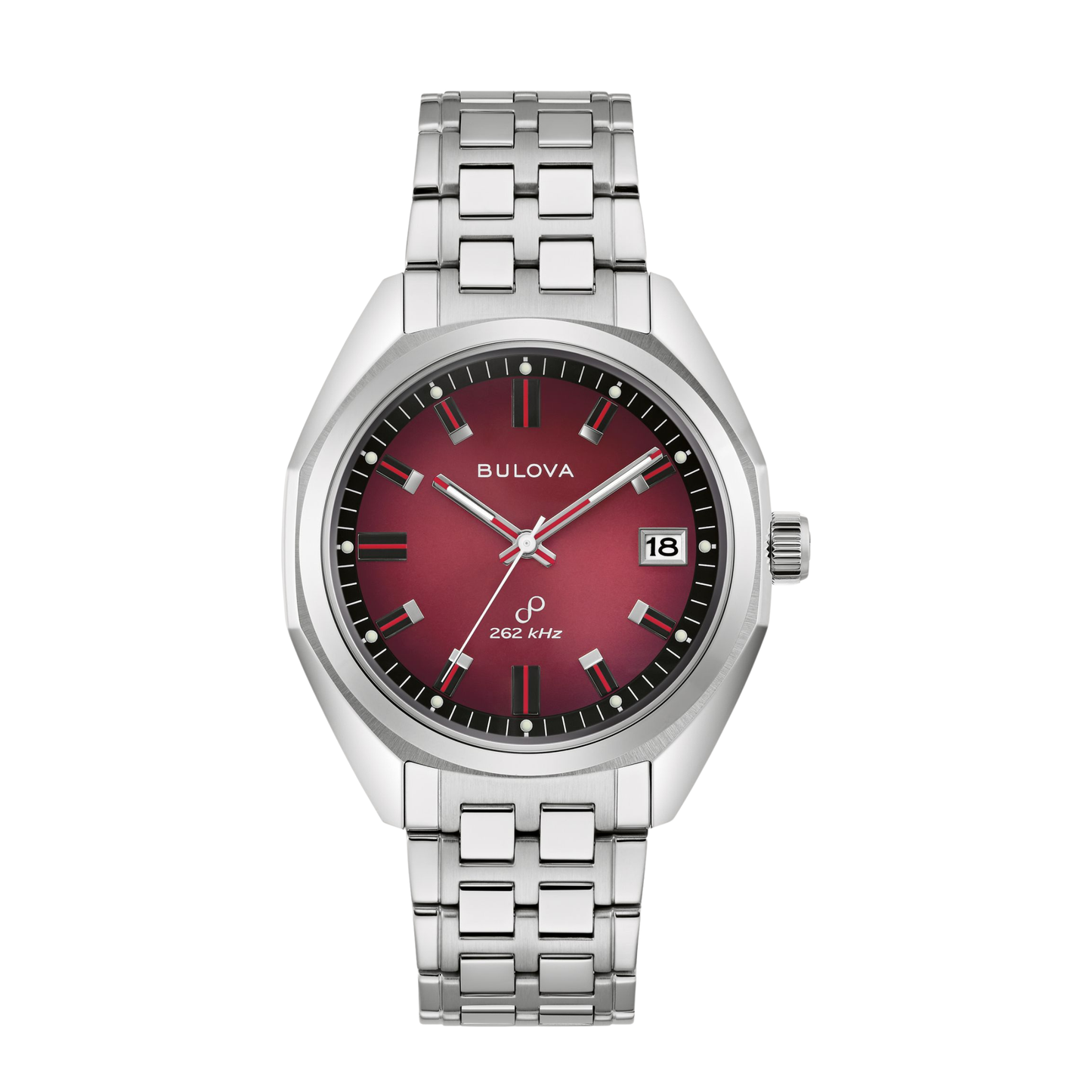 Bulova Jet Star Silver Stainless Steel Red Dial Watch 40mm