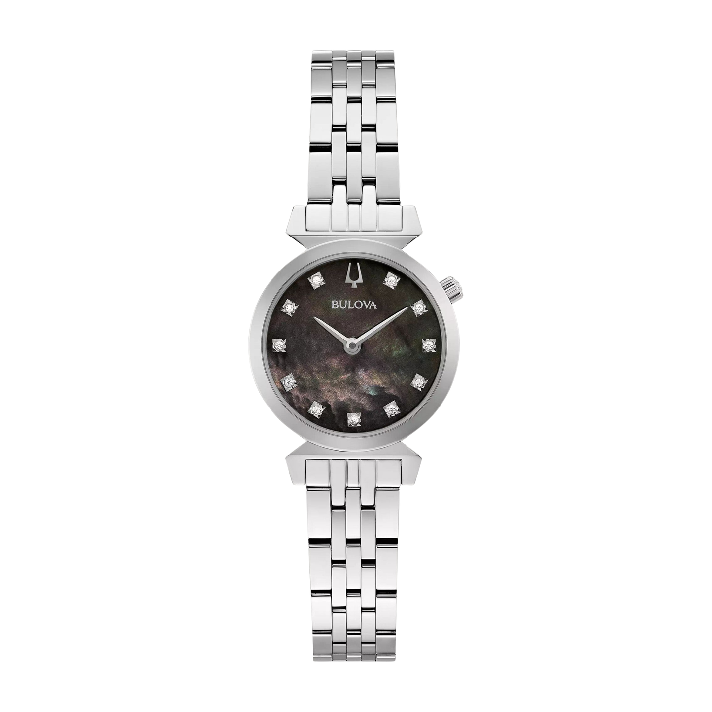 Bulova Classic Regatta Diamonds Silver Stainless Steel Black Dial Watch 24 mm