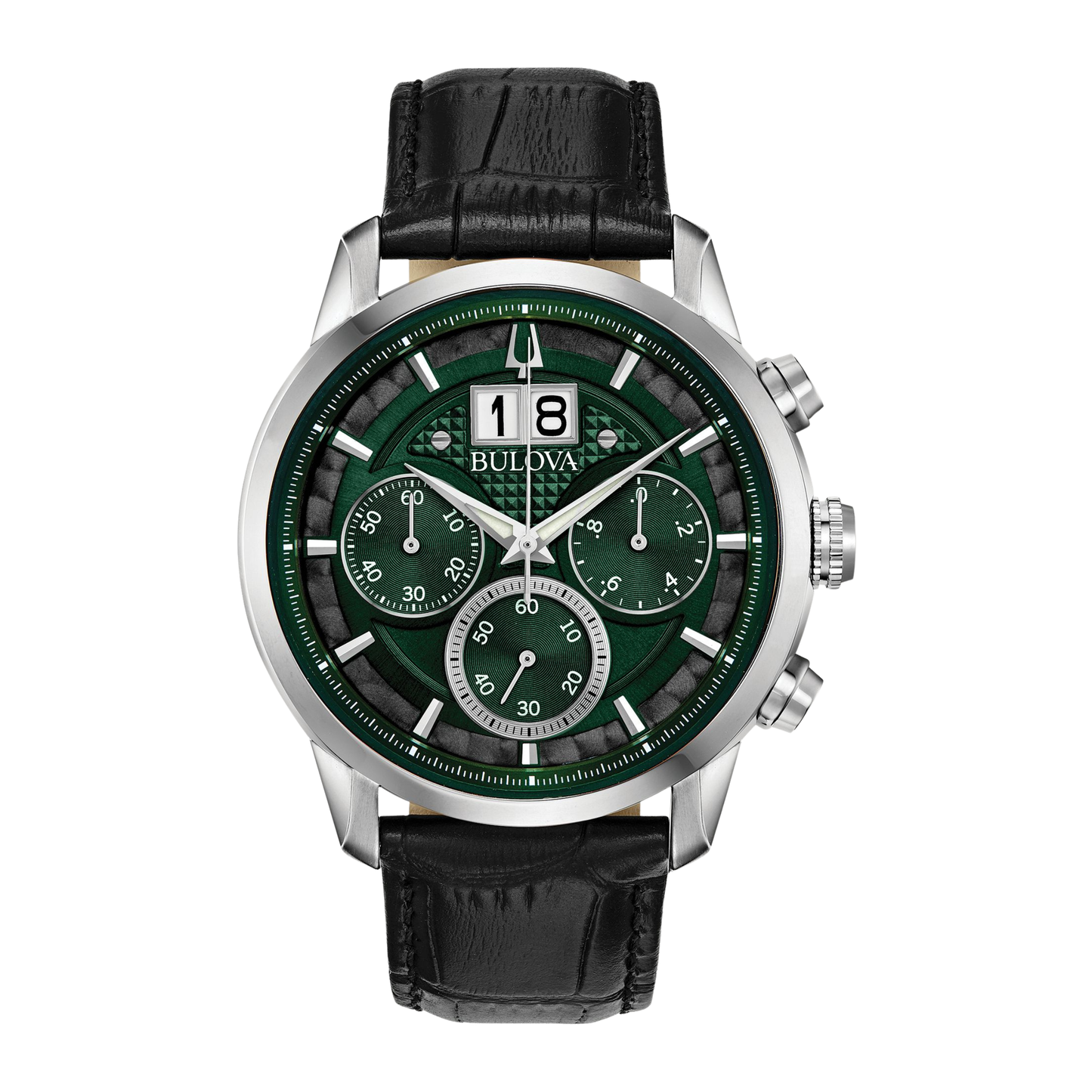 Bulova Classic Sutton Chronograph Black Leather Green Dial 44 mm