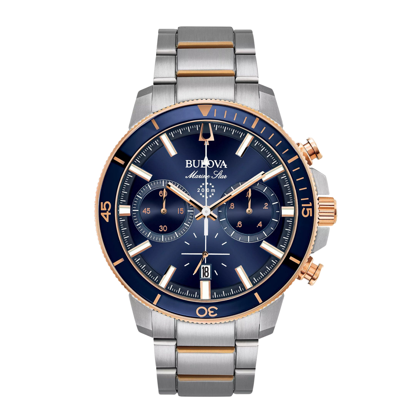 Bulova Marine Star Chronograph Two-Tone Stainless Steel Blue Dial Watch 45 mm