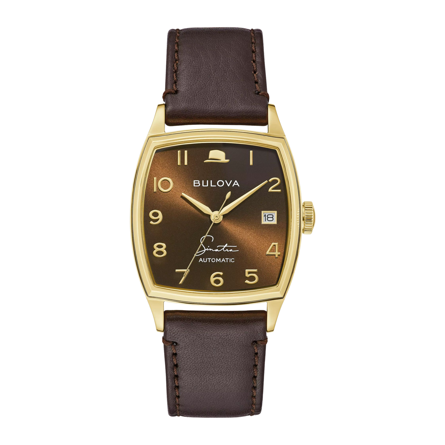 Bulova Frank Sinatra Leather Strap Brown Dial Automatic Watch 33.5 mm