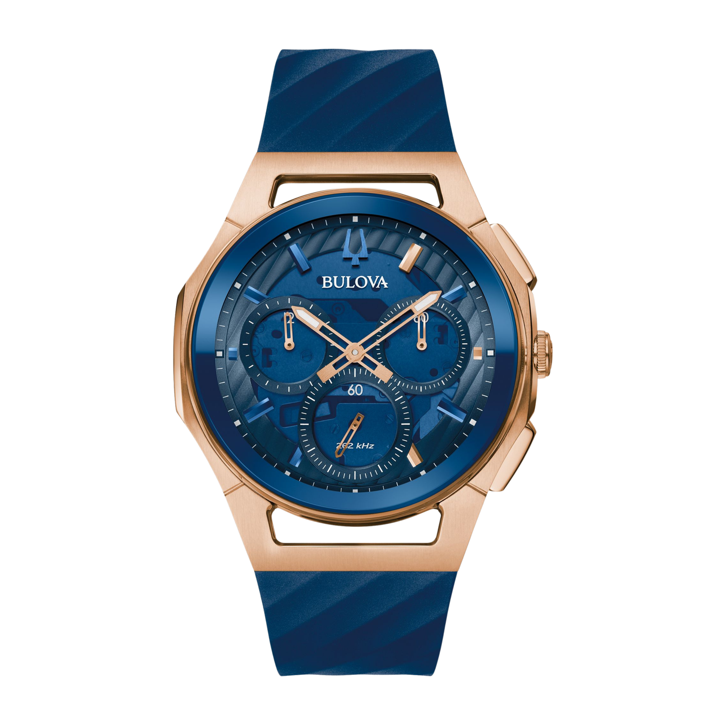 Bulova CURV Chronograph Rubber Strap Blue Dial Watch 44 mm