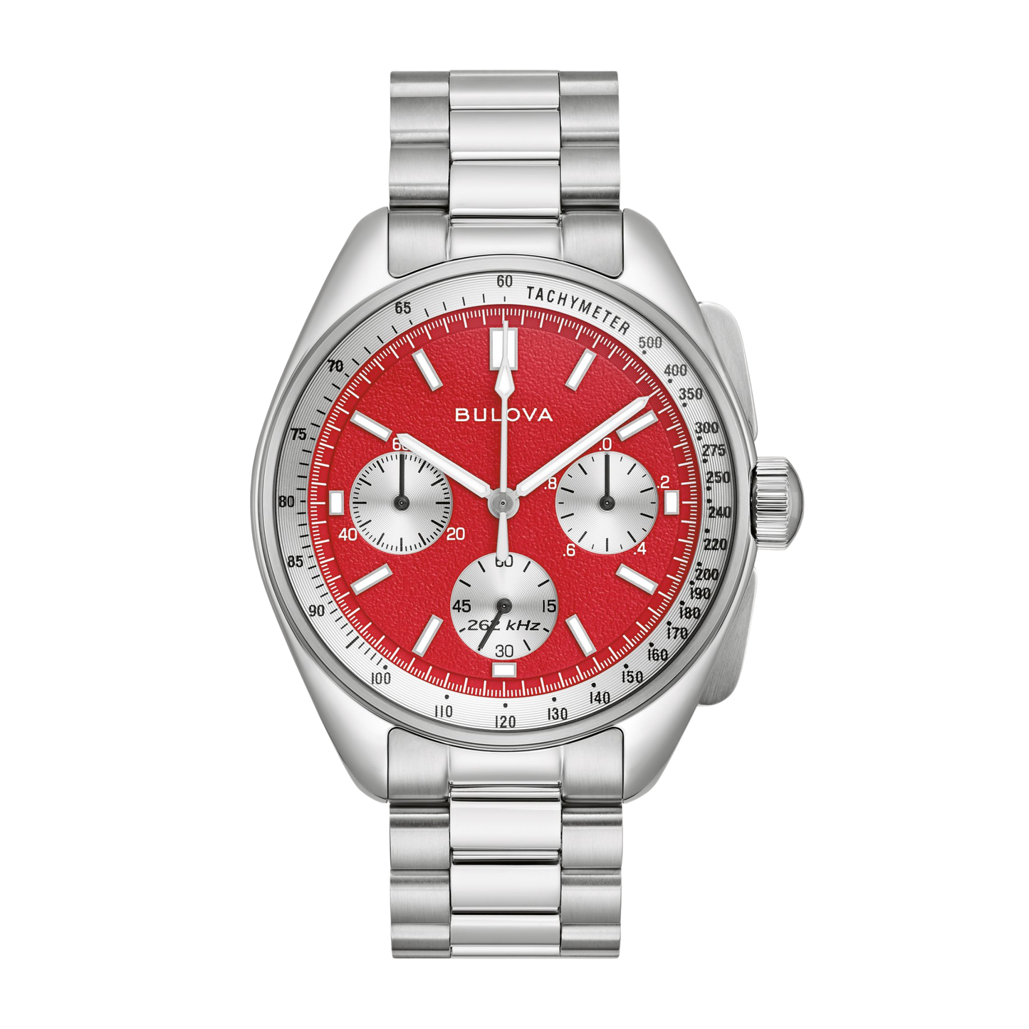 Bulova Lunar Pilot Chronograph Stainless Steel Red Dial Watch 43.5 mm