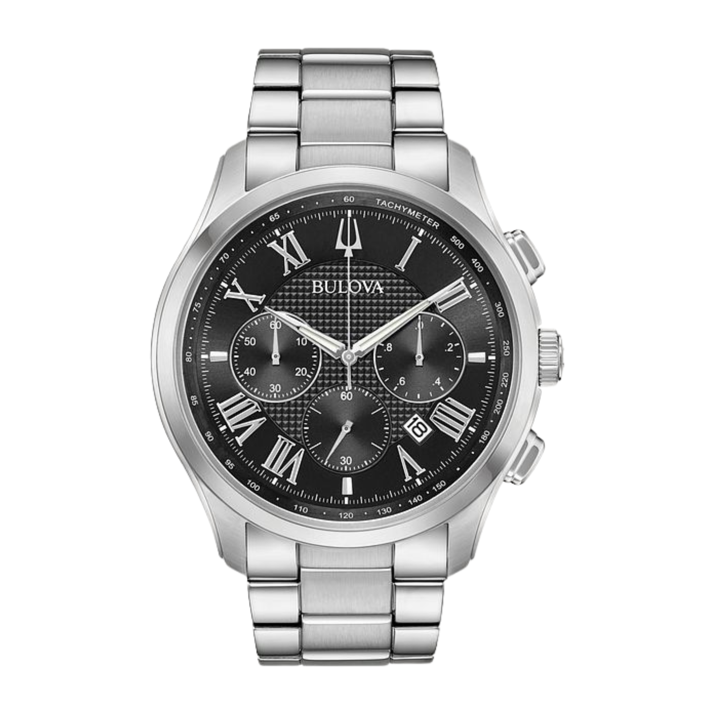 Bulova Classic Wilton Chronograph Silver Stainless Steel Black Dial Watch 46.5 mm