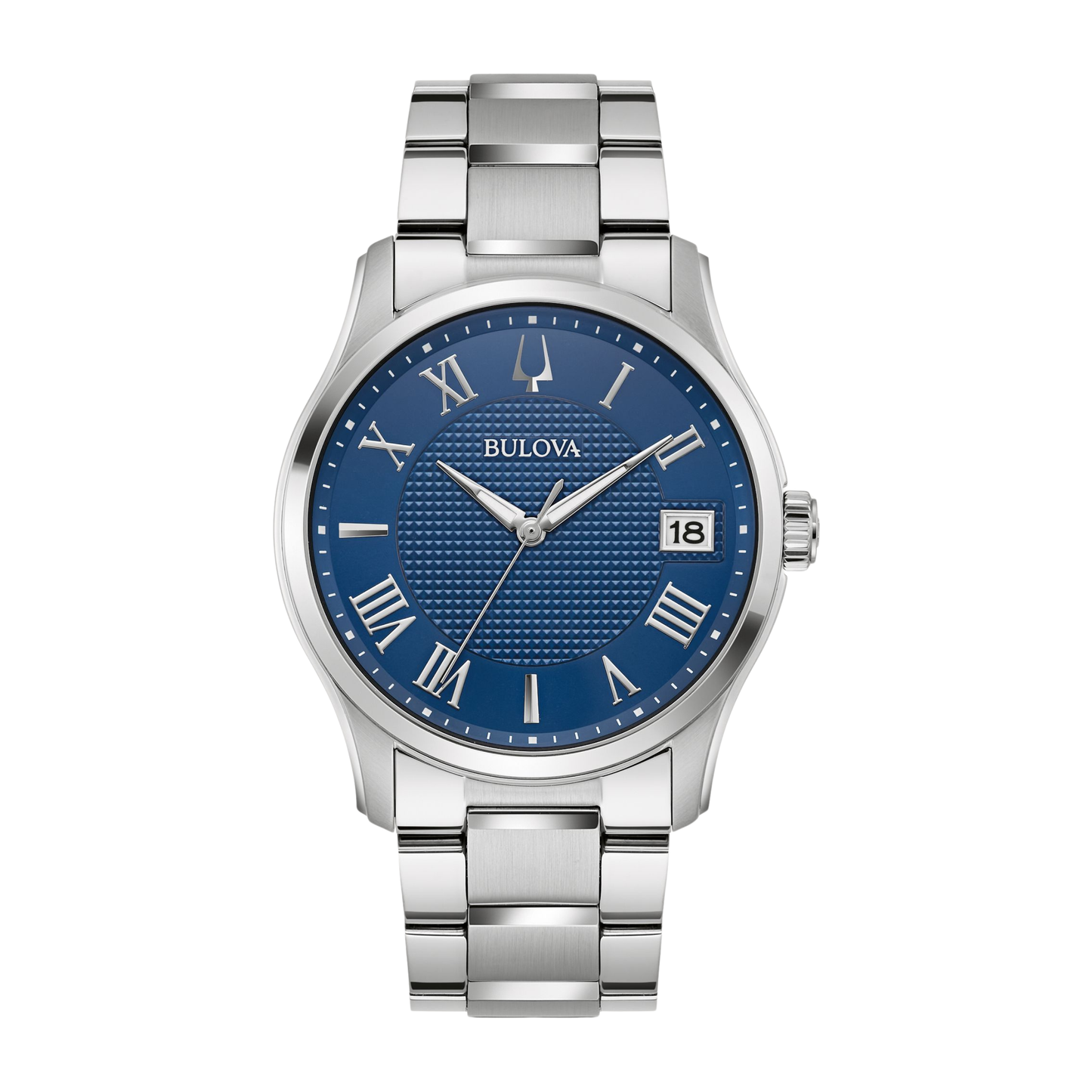 Bulova Classic Wilton Silver Stainless Steel Blue Dial Watch 41 mm
