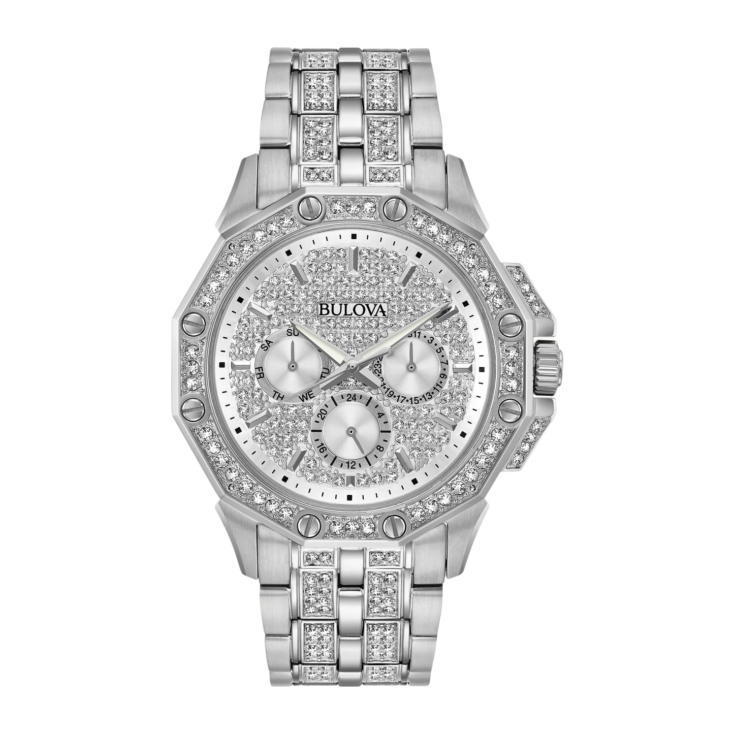 Bulova Crystal Octava Stainless Steel, Silver-Tone Dial, 41.5 mm