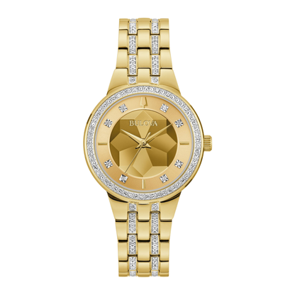 Bulova Crystal Phantom Gold Stainless Steel Gold Dial Watch 32.5 mm
