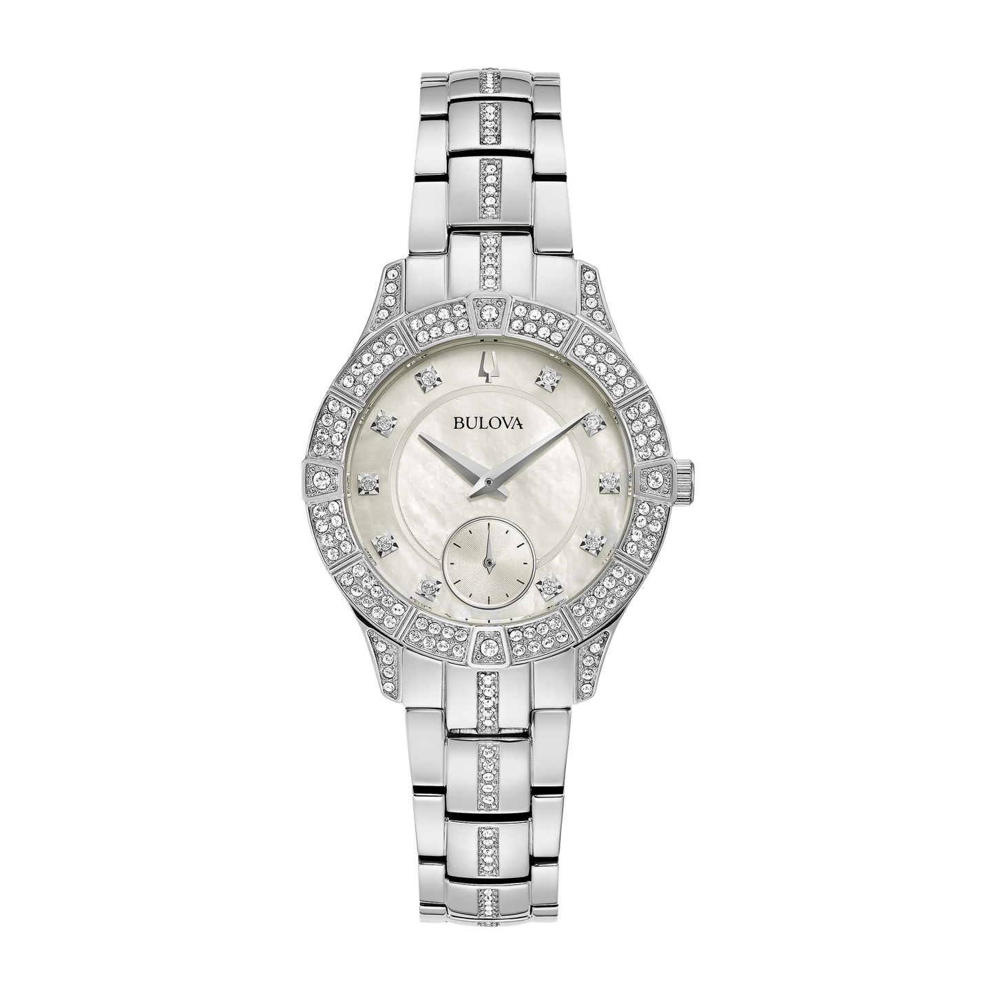 Bulova Crystal Phantom Silver Stainless Steel White Dial Watch 30.5 mm