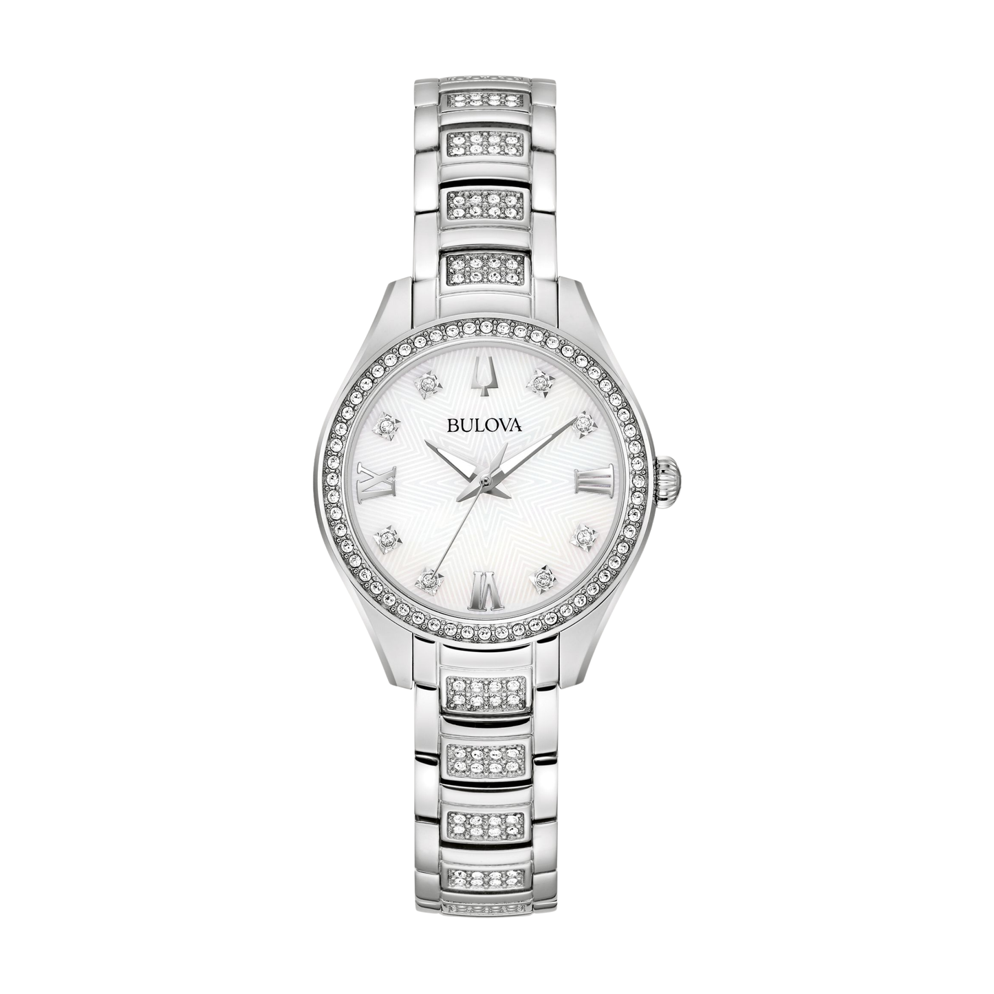Bulova Crystal Silver Stainless Steel White Dial Watch 28.5 mm