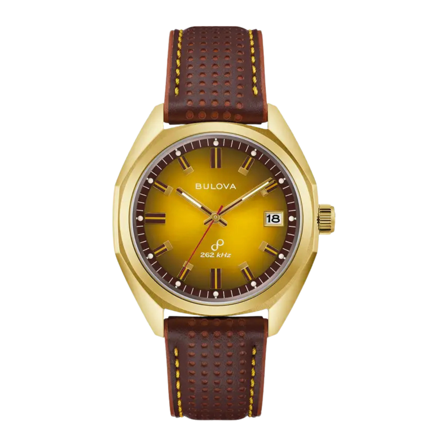 Bulova Jet Star Watch, Brown Leather Strap, Gold-tone Dial, 40 mm