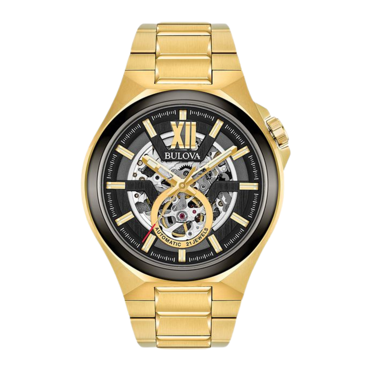 Bulova Maquina Automatic Watch, Gold Stainless Steel, Black Dial, 46 mm
