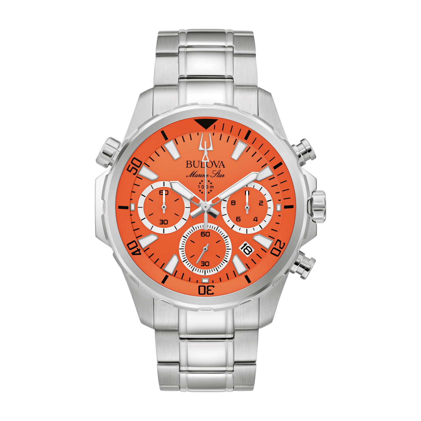 Bulova Marine Star Chronograph Stainless Steel Orange Dial Watch 43 mm