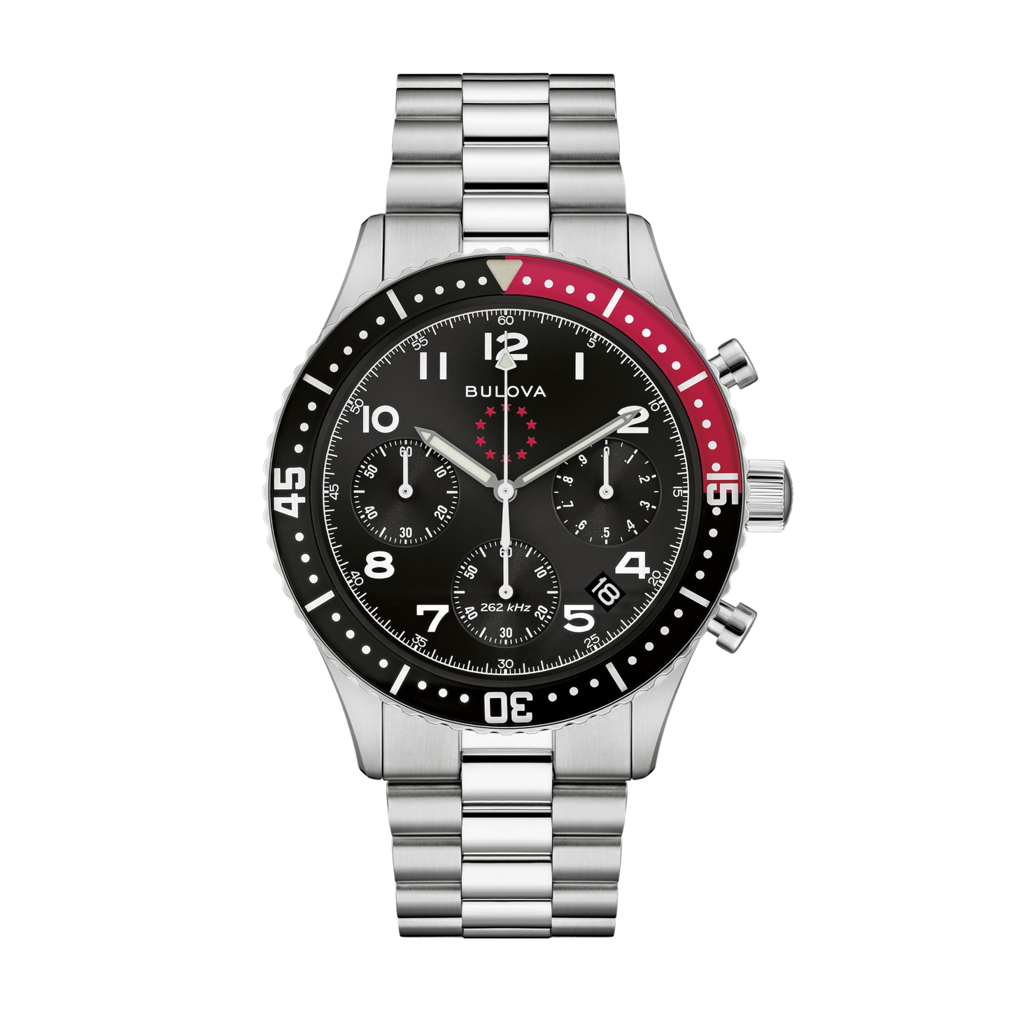 Bulova Marine Star Heritage Chronograph Stainless Steel Black Dial Watch 42.85 mm
