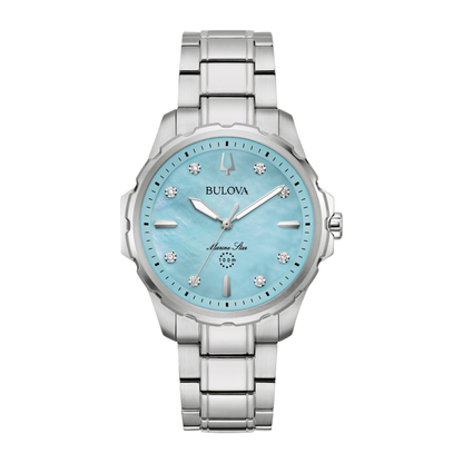 Bulova Marine Star Silver Stainless Steel Blue Dial Watch 36 mm