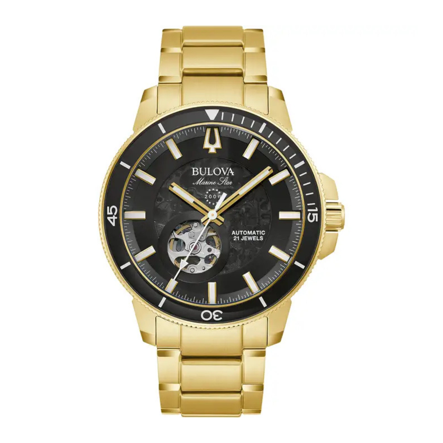Bulova Marine Star Automatic Watch, Stainless Steel, Black Dial, 45 mm
