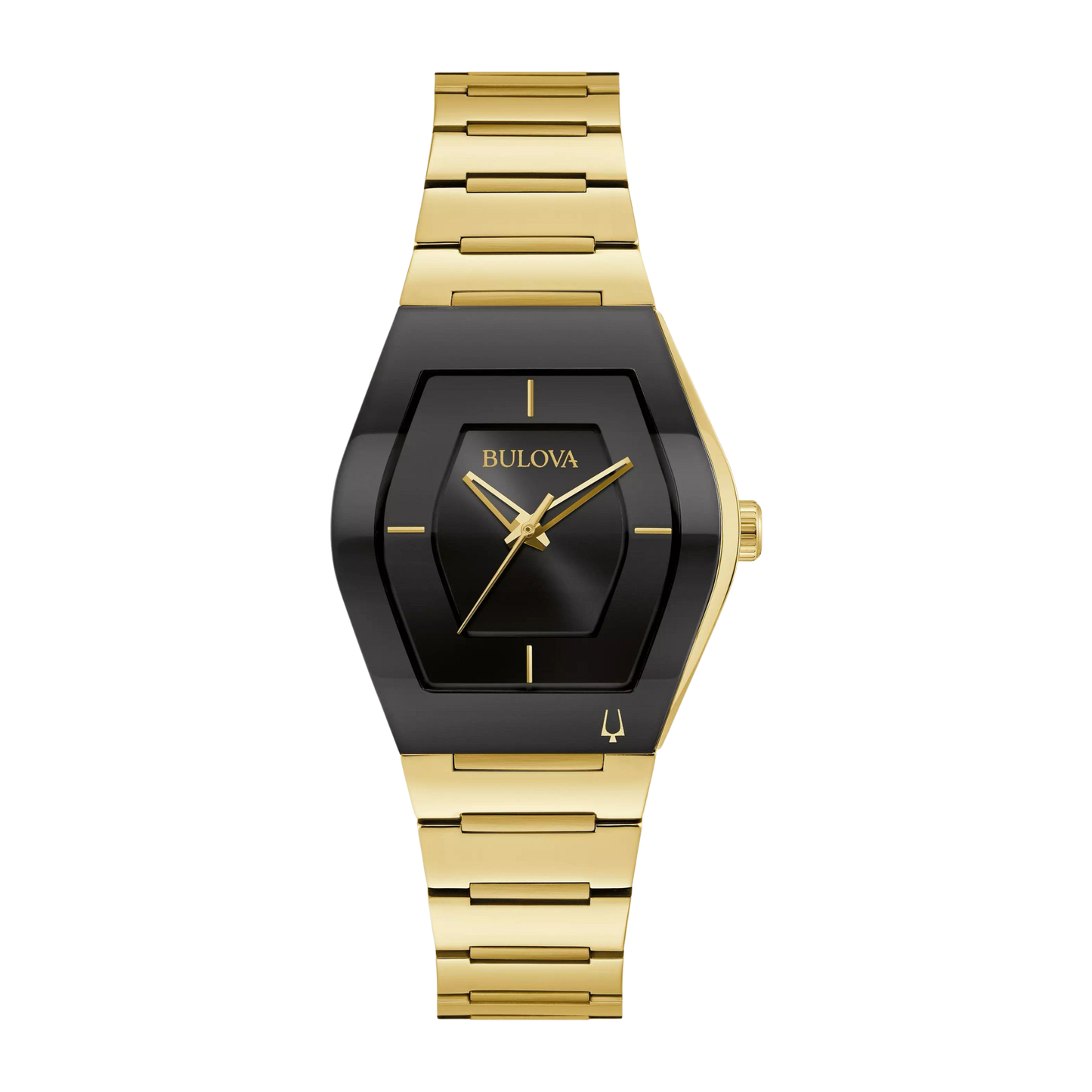 Bulova Modern Gemini Gold Stainless Steel Black Dial Watch 30 mm