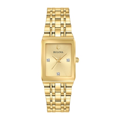 Bulova Modern Quadra Gold Stainless Steel Champagne Dial Watch 20.5 mm