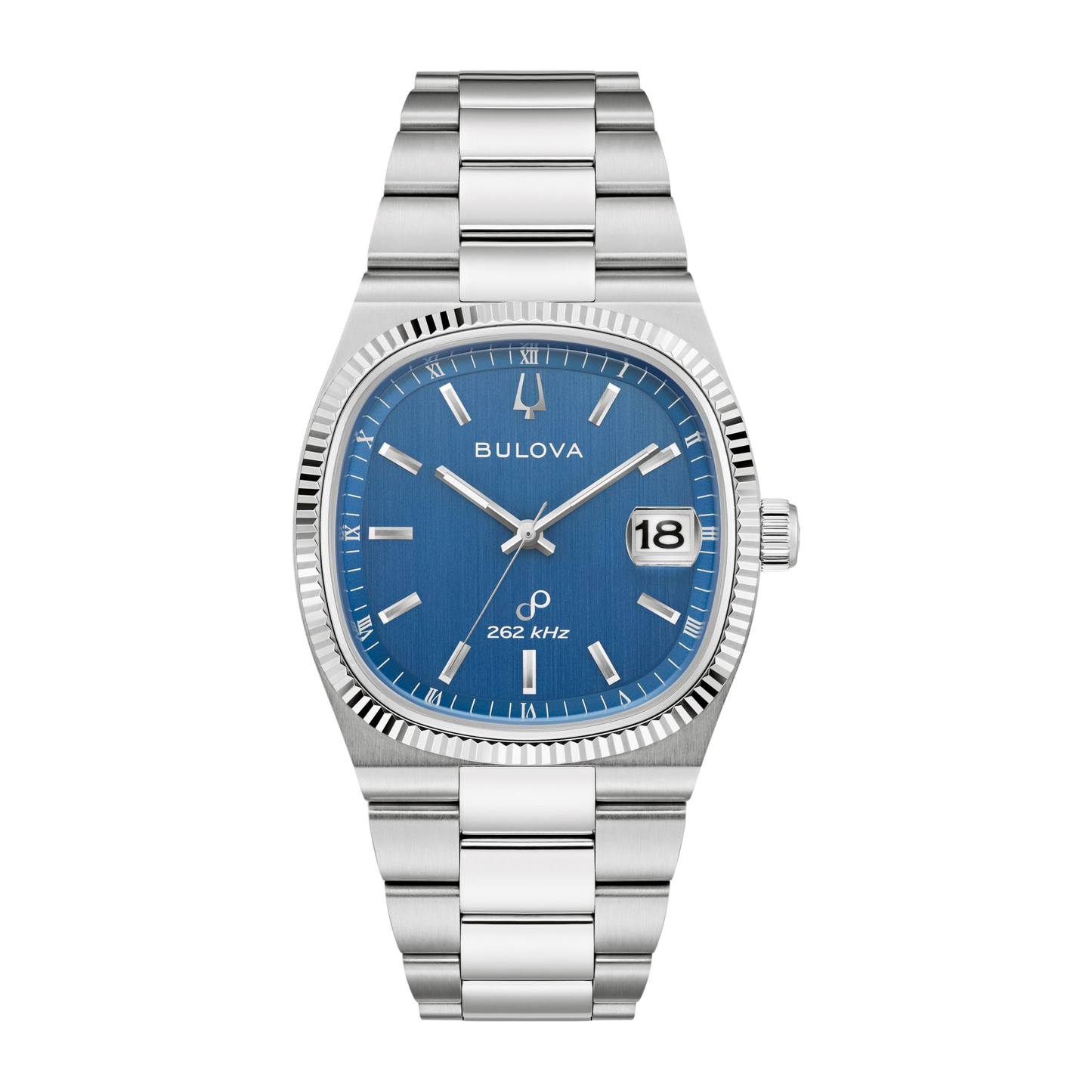 Bulova Super Seville Silver Stainless Steel Blue Dial Watch 37.5mm
