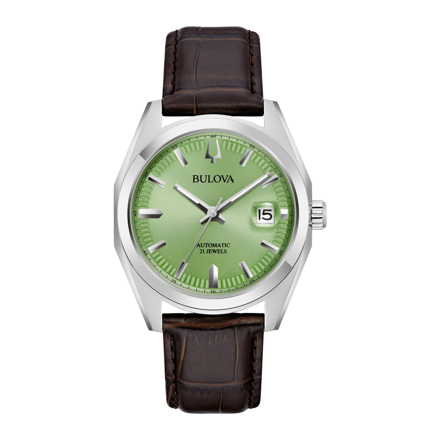 Bulova Surveyor Leather Strap Green Dial Automatic Watch 39 mm