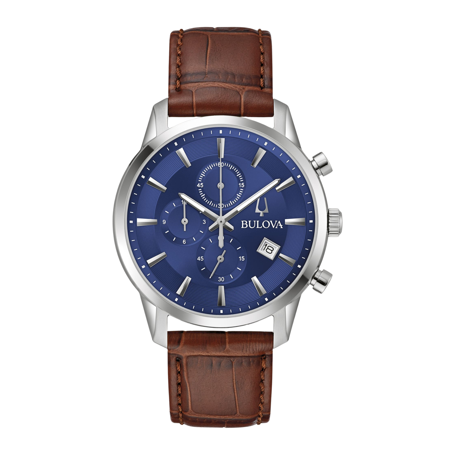 Bulova Sutton Chronograph Brown Leather Blue Dial Watch 41 mm