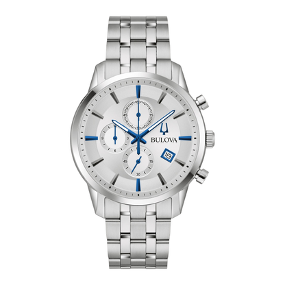 Bulova Sutton Chronograph Stainless Steel Silver Dial Watch 41 mm