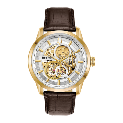 Bulova Sutton Classic Watch, Leather Strap, Silver-Tone Dial, 43 mm