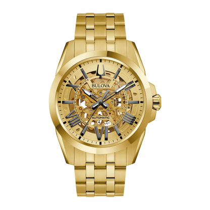 Bulova Sutton Classic Watch, Stainless Steel, Gold-Tone Dial, 43 mm