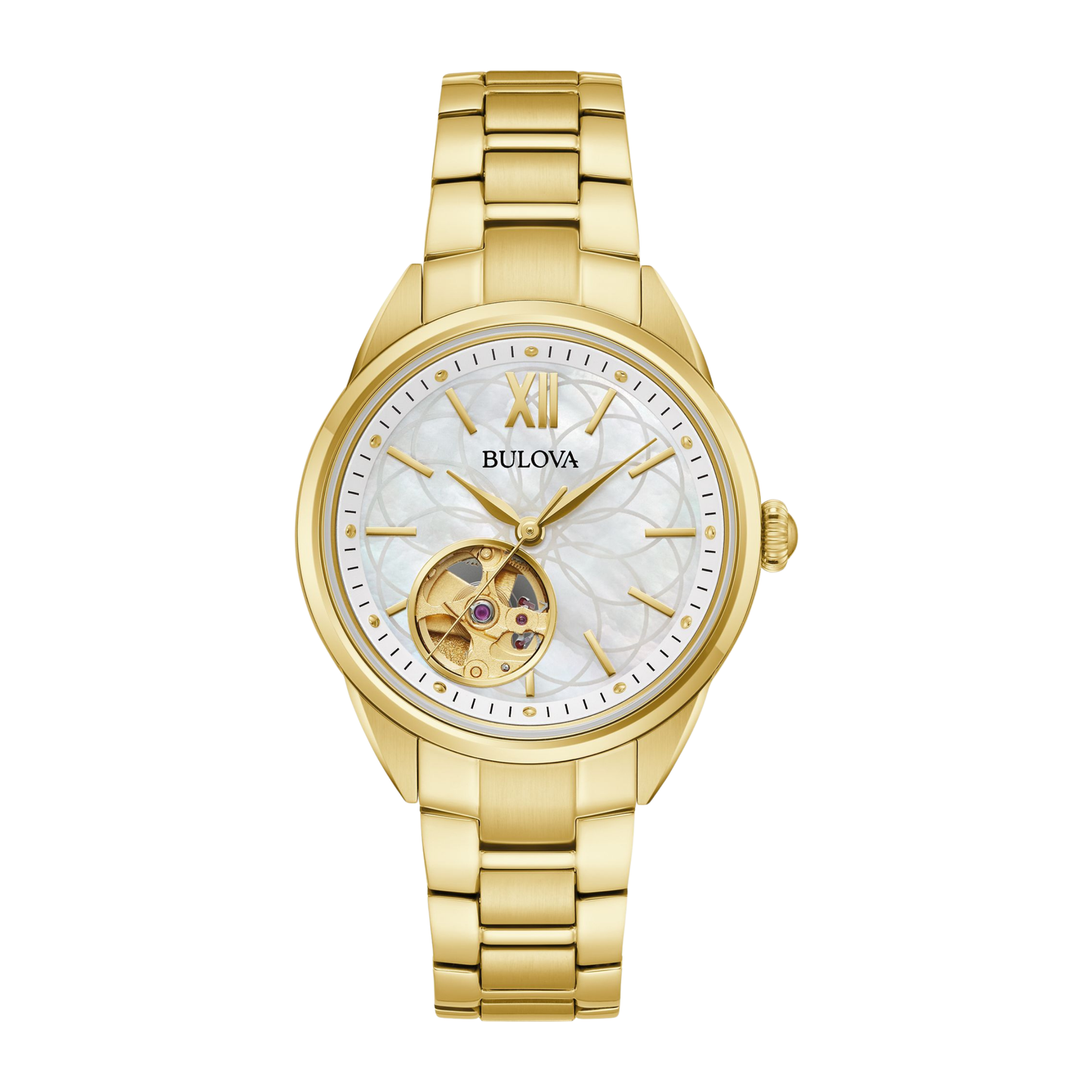 Bulova Sutton Gold Stainless Steel White Dial Automatic Watch 34.5 mm