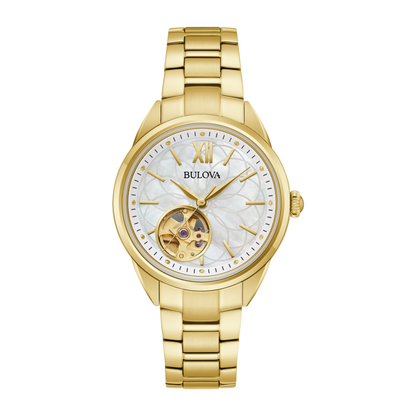 Bulova Sutton Gold Stainless Steel White Dial Automatic Watch 34.5 mm