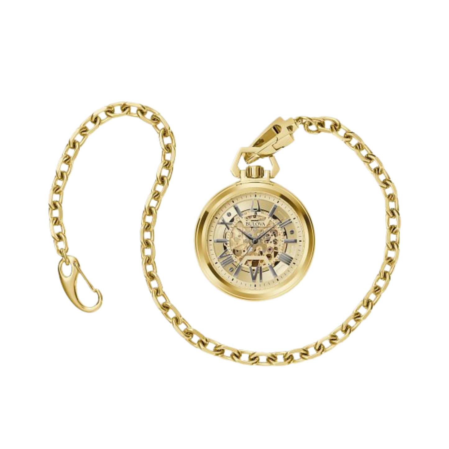 Bulova Sutton Pocket Watch, Stainless Steel, Gold-tone Dial, 50 mm