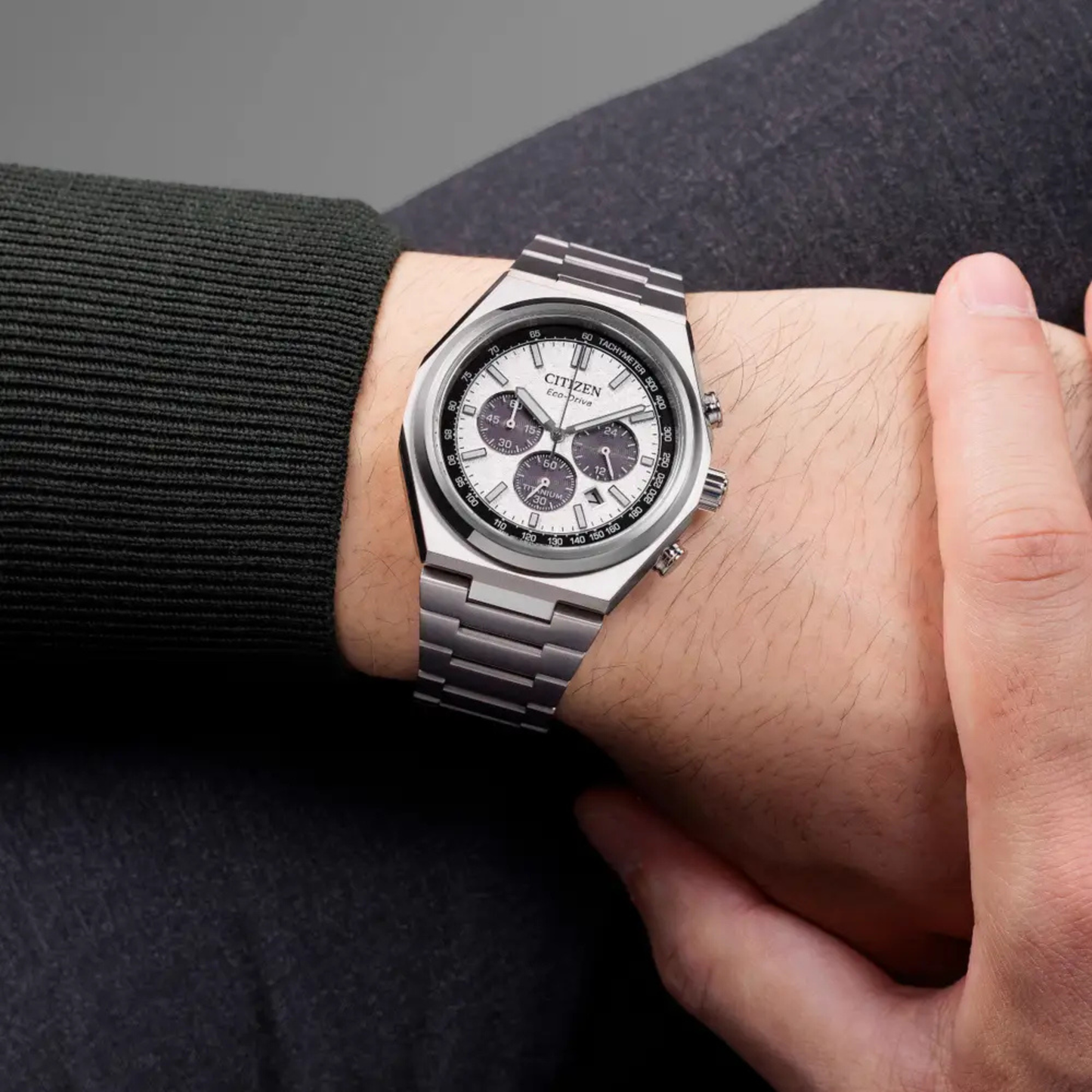 Citizen Zenshin Chrono Silver-Tone Super Titanium Chronograph Watch 42.5 mm