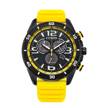 Citizen Brycen Chronograph Yellow Silicone Strap Black Dial Watch 44.8 mm