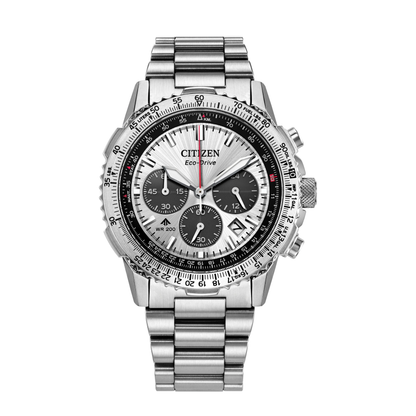 Citizen Promaster Navihawk Pilot Chronograph Silver Stainnless Steel Watch 40 mm
