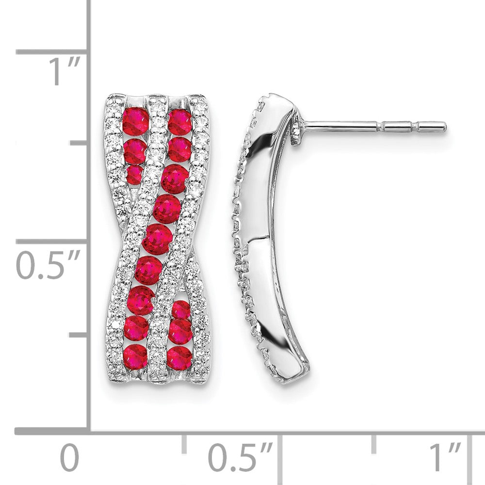 14k White Gold Curved Diamond and Ruby Post Earrings - Image 4