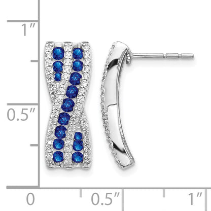 14k White Gold Curved Diamond and Sapphire Earrings - Image 2