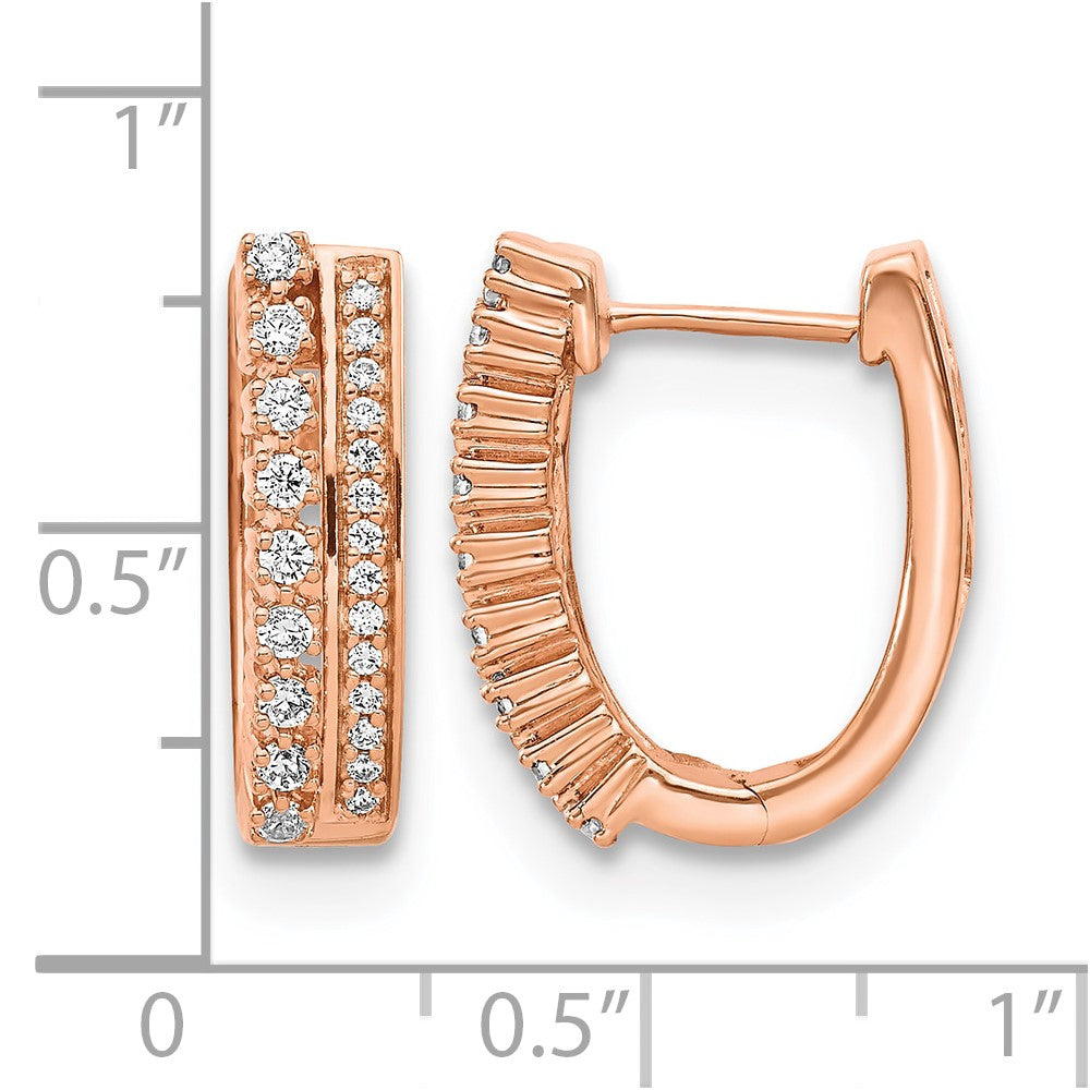 14k Rose Gold 2-row 1/2 carat Diamond Fancy Hinged Hoop Earrings