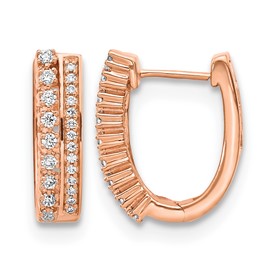 14k Rose Gold 2-row 1/2 carat Diamond Fancy Hinged Hoop Earrings